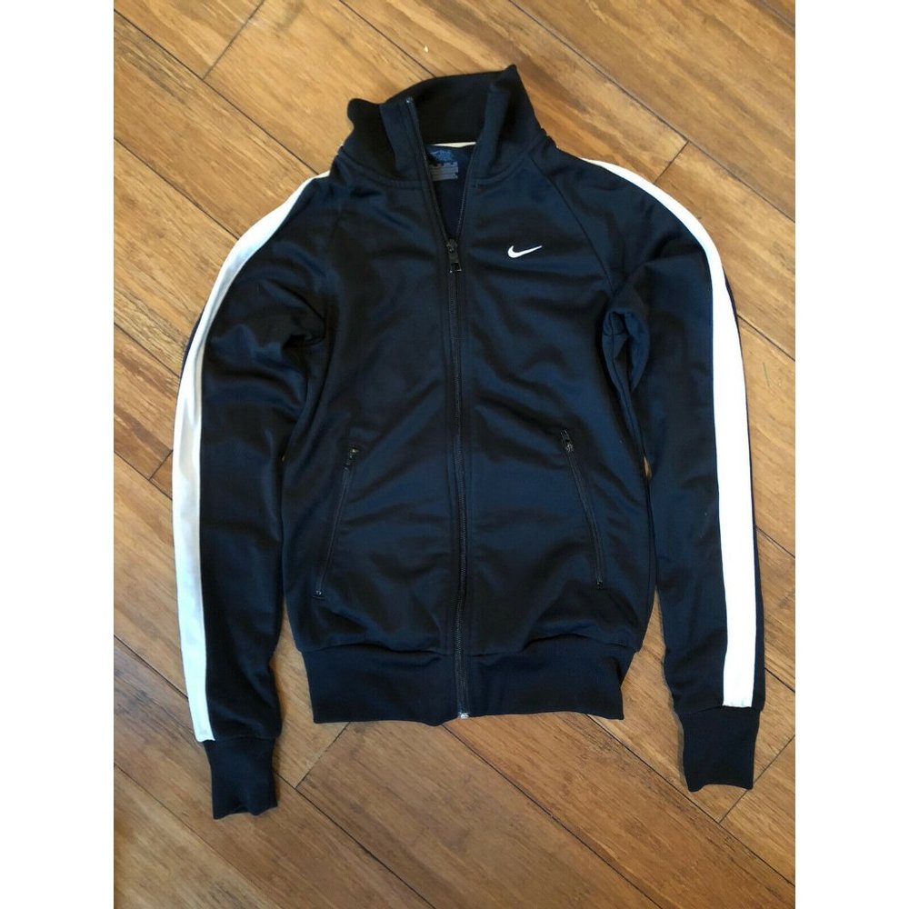 Nike Athletic Track Jacket Zip Front Hoodie Black